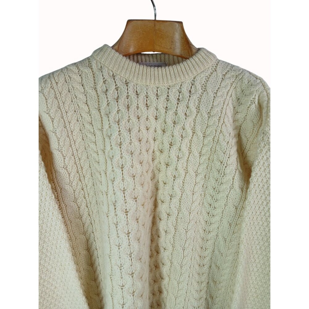 Vintage Highland Home Womens Cable Knit Wool Sweater Cream Size L Made Scotland - Picture 2 of 12
